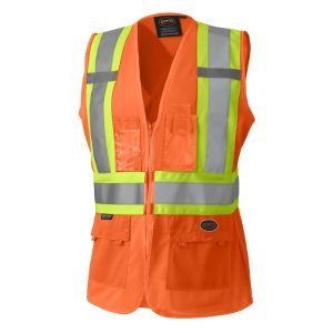 Women's Hi-Vis Tricot Poly Interlock Safety Vest - Zipper Closure - Hi-Vis  Orange