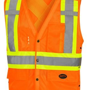 Hi-Vis Poly Mesh Safety Vest -  Drop Shoulder - Snap Closure - Hi-Vis Orange